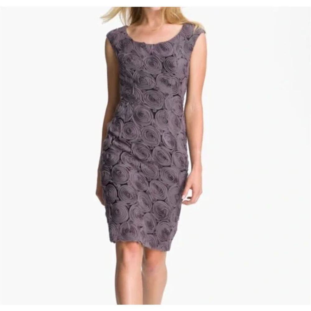 Adrianna Papell neutral‎ raw edge rosette sleeveless sheath dress womans size 2
